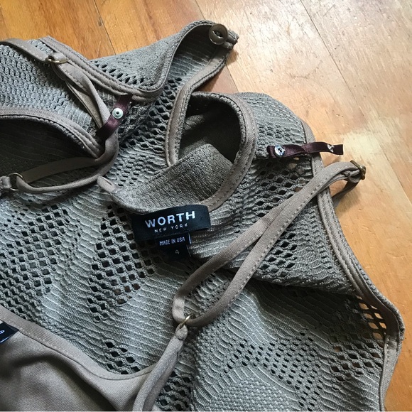 Worth New York Sheath Dress Brown Stretch Cut Out Lined Slip - Picture 6 of 8